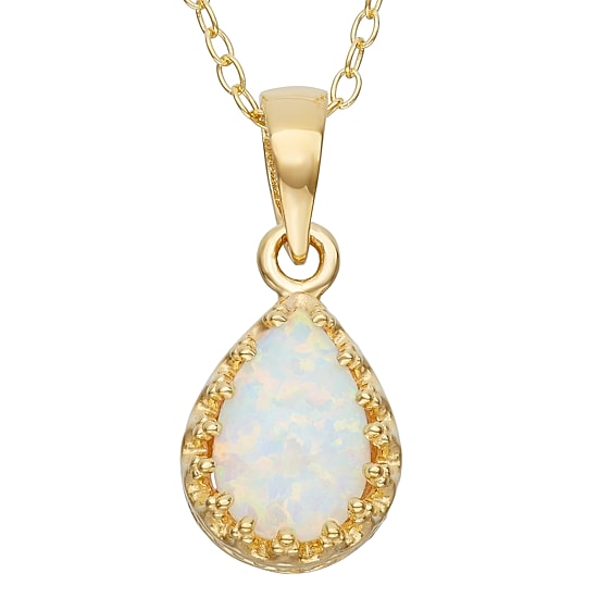 Simulated Opal 14K Gold Over Silver Pendant Necklace
