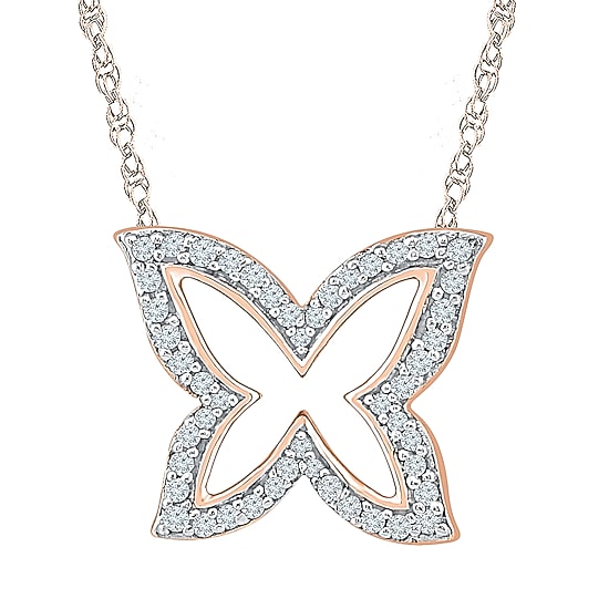 Womens 1/6 CT. T.W. Natural White Diamond 10K Gold Butterfly 18 Inch Pendant Necklace