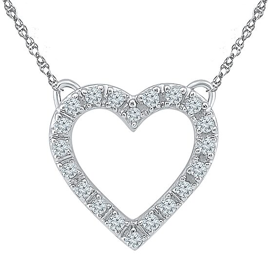 Womens 1/10 CT. T.W. Natural White Diamond 10K Gold Heart 18 Inch Pendant Necklace