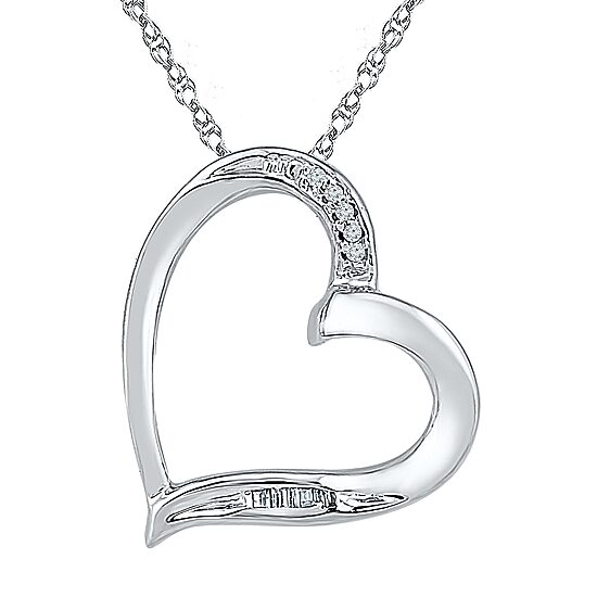 Womens Diamond Accent Natural White Diamond 10K Gold Heart 18 Inch Pendant Necklace