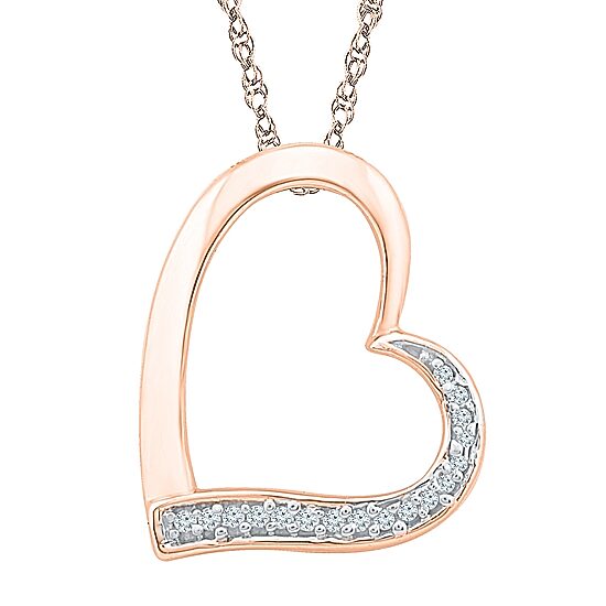 Womens Diamond Accent Natural White Diamond 10K Gold Heart 18 Inch Pendant Necklace