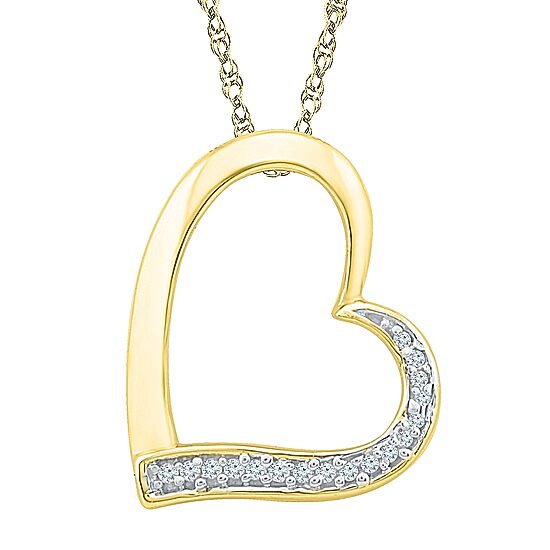 Womens Diamond Accent Natural White Diamond 10K Gold Heart 18 Inch Pendant Necklace