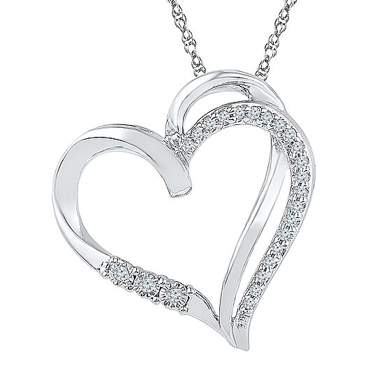 Womens 1/10 CT. T.W. Natural White Diamond 10K Gold Heart 18 Inch Pendant Necklace