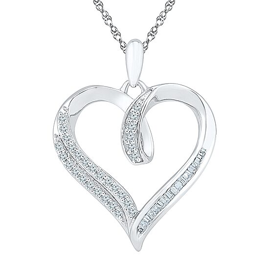 Womens 1/4 CT. T.W. Natural White Diamond 10K Gold Heart 18 Inch Pendant Necklace
