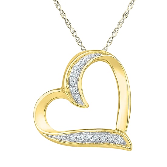 Womens Diamond Accent Natural White Diamond 10K Gold Heart 18 Inch Pendant Necklace