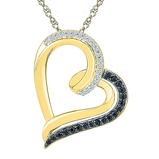 1/6 CT.T.W. Natural White and Color Enhanced Black Diamond 10K Yellow Gold Heart Pendant Necklace
