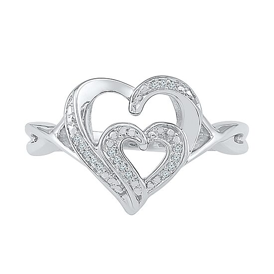 Womens Diamond Accent Natural White Diamond Sterling Silver Heart Cocktail Ring