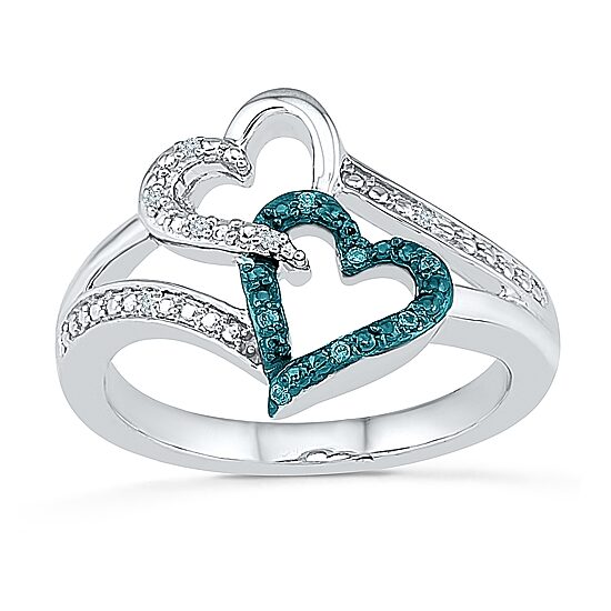 Womens Diamond Accent Natural Blue Diamond Sterling Silver Heart Cocktail Ring