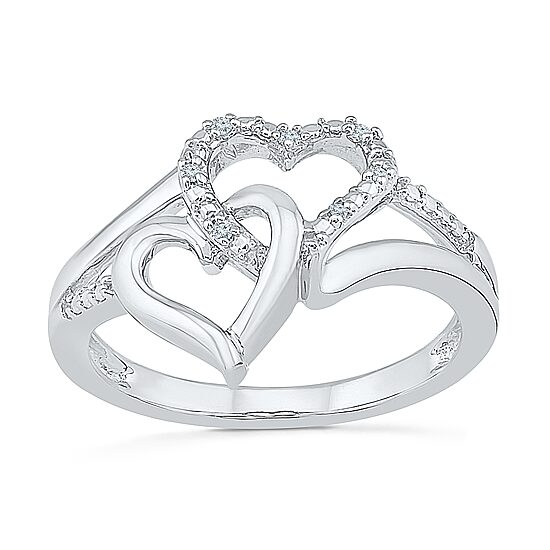 Womens Diamond Accent Natural White Diamond Sterling Silver Heart Cocktail Ring