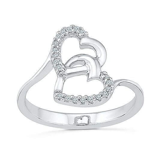 Womens Diamond Accent Natural White Diamond Sterling Silver Heart Cocktail Ring
