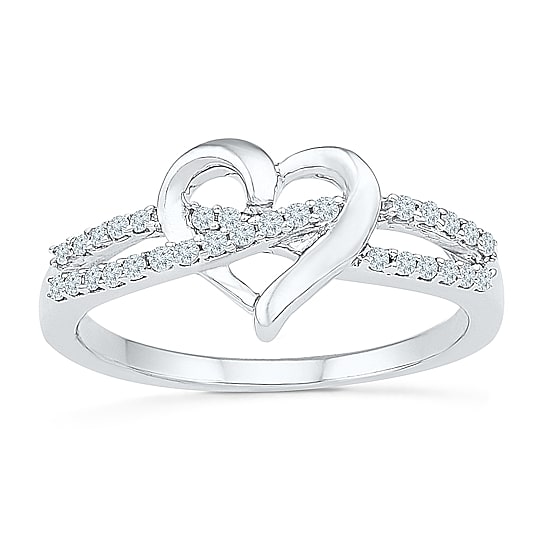 Womens 1/6 CT. T.W. Natural White Diamond Sterling Silver Heart Cocktail Ring