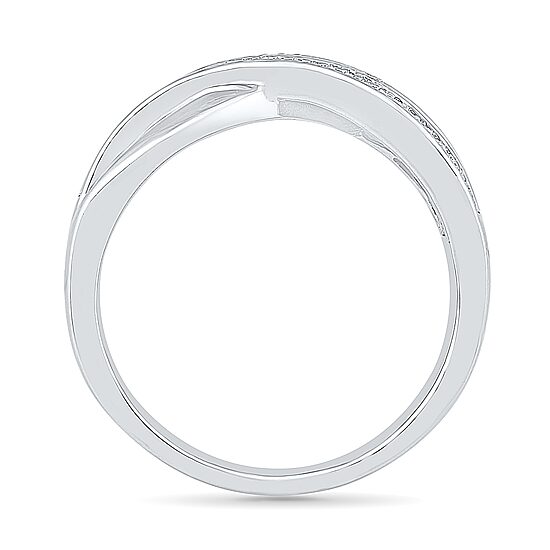 Womens 2MM Diamond Accent Natural White Diamond Sterling Silver Crossover Band