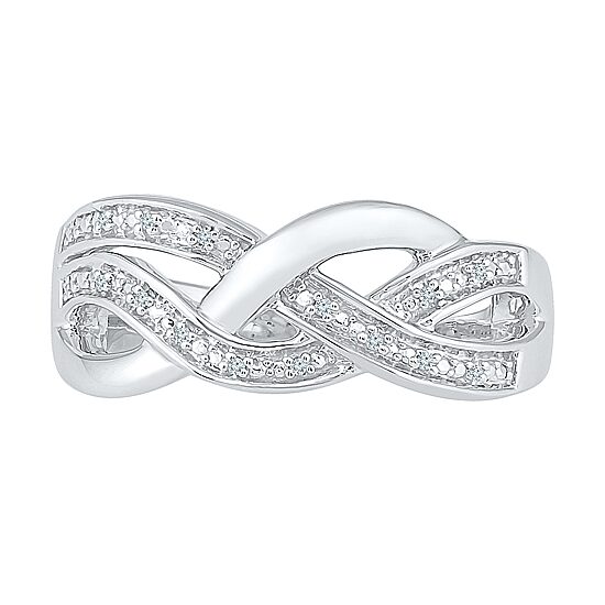 Womens Diamond Accent Natural White Diamond Sterling Silver Crossover Cocktail Ring