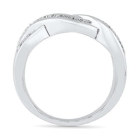 Womens 2MM Diamond Accent Natural White Diamond Sterling Silver Crossover Band