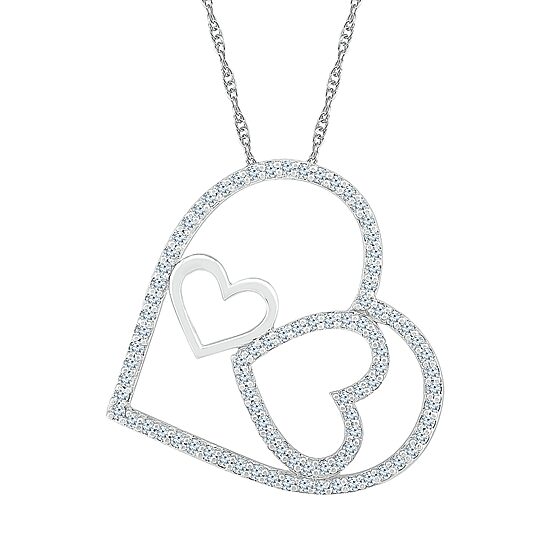 Womens 1/3 CT. T.W. Natural White Diamond 10K Gold Heart 18 Inch Pendant Necklace