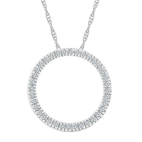 Womens 1/2 CT. T.W. Natural White Diamond 10K Gold Circle 18 Inch Pendant Necklace