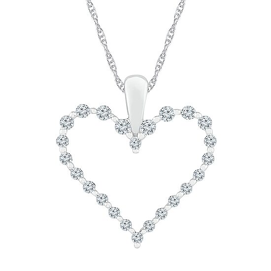 Womens 1/2 CT. T.W. Natural White Diamond 10K Gold Heart 18 Inch Pendant Necklace