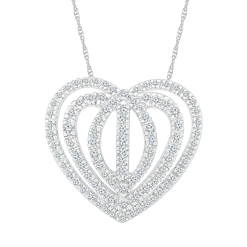 Womens 1 CT. T.W. Natural White Diamond 10K Gold Heart 18 Inch Pendant Necklace, One Size