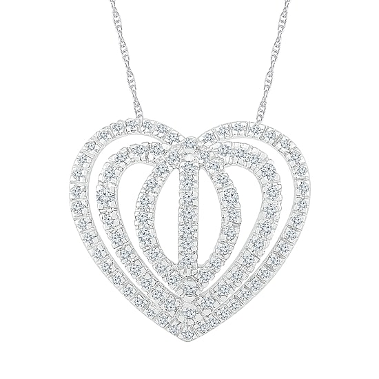 Womens 1 CT. T.W. Natural White Diamond 10K Gold Heart 18 Inch Pendant Necklace