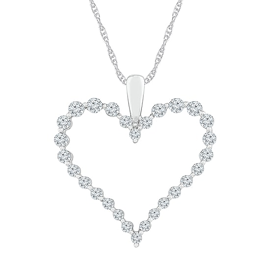 Womens 1 CT. T.W. Natural White Diamond 10K Gold Heart 18 Inch Pendant Necklace