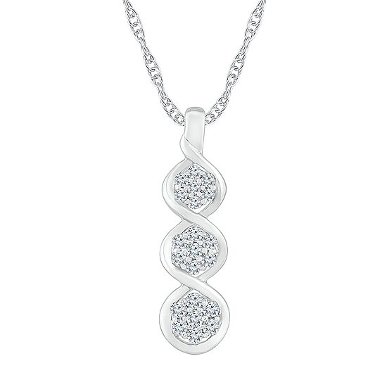 Linear 3-Stone Style Womens 1/3 CT. T.W. Natural White Diamond 10K Gold 18 Inch Pendant Necklace