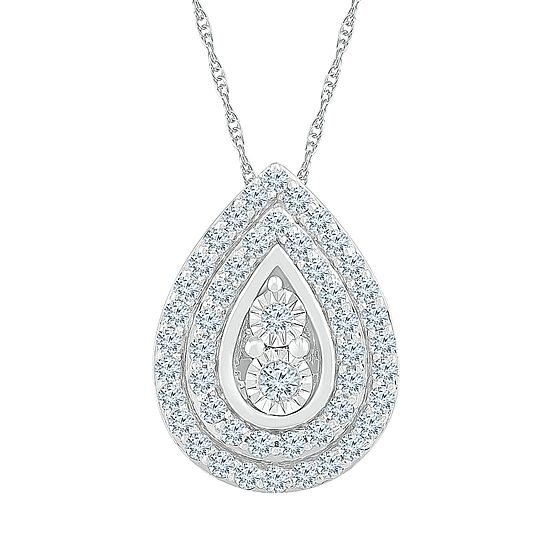 Teardrop Womens 5/8 CT. T.W. Natural White Diamond 10K Gold Pear 18 Inch Pendant Necklace
