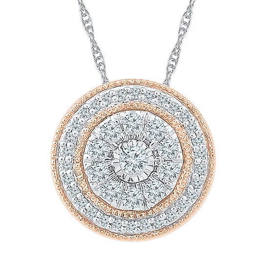 Womens 1/2 CT. T.W. Natural White Diamond 10K Two Tone Gold Round 18 Inch Pendant Necklace
