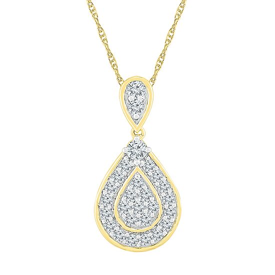 Womens 1 CT. T.W. Natural White Diamond 10K Gold Pear 18 Inch Pendant Necklace