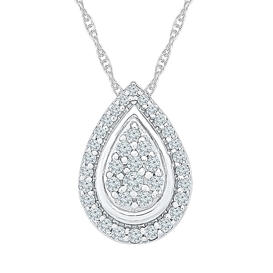 Teardrop Womens 1/3 CT. T.W. Natural White Diamond 10K Gold Pear 18 Inch Pendant Necklace