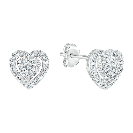 1/4 CT. T.W. Natural White Diamond 10K Gold 7.4mm Heart Stud Earrings