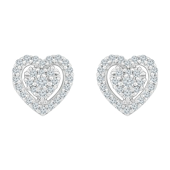 1/4 CT. T.W. Natural White Diamond 10K Gold 7.4mm Heart Stud Earrings