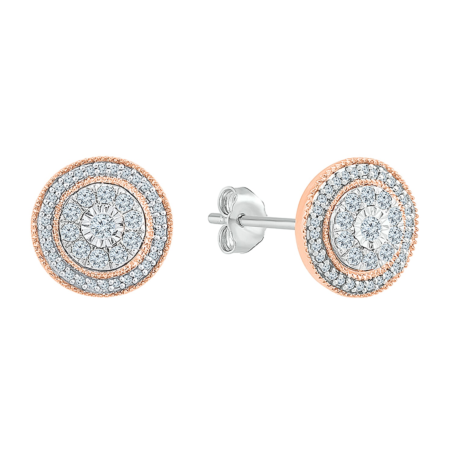 1/2 CT. T.W. Natural White Diamond 10K Two Tone Gold 10.9mm Stud Earrings