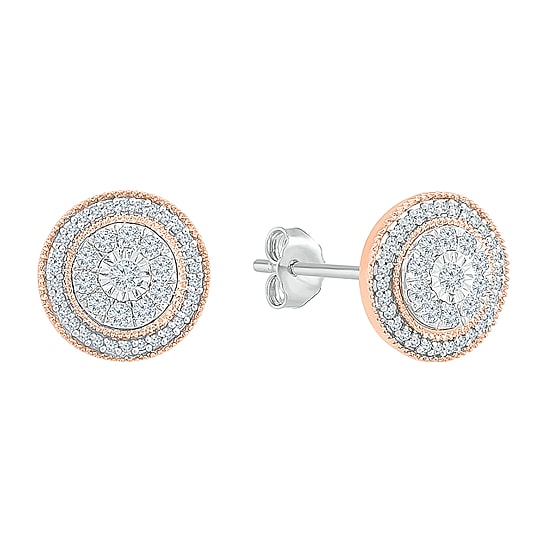 1/2 CT. T.W. Natural White Diamond 10K Two Tone Gold 10.9mm Stud Earrings