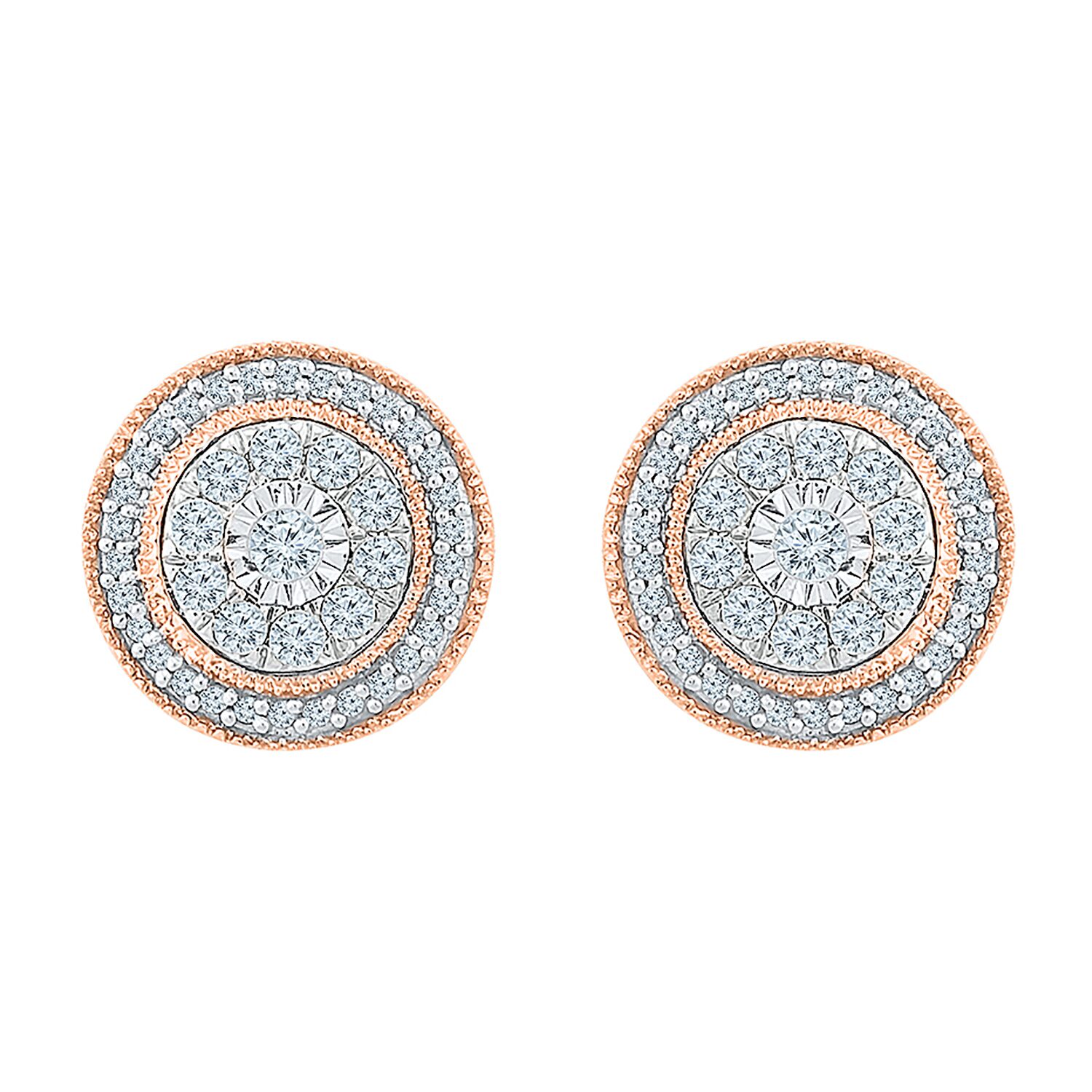 1/2 CT. T.W. Natural White Diamond 10K Two Tone Gold 10.9mm Stud Earrings