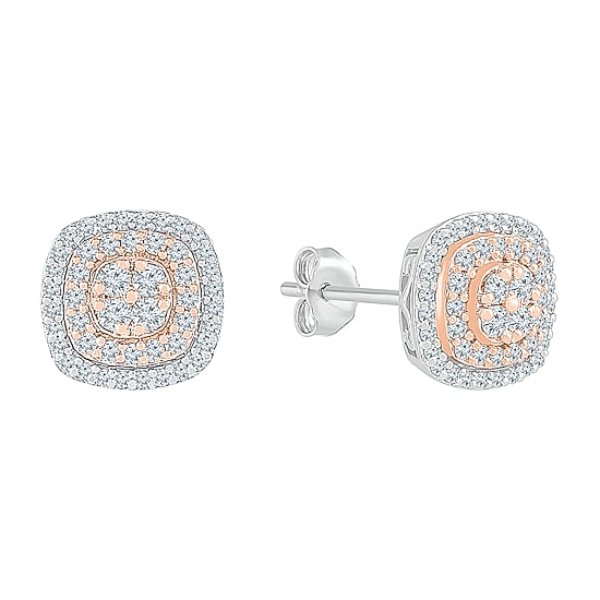 1 CT. T.W. Natural White Diamond 10K Two Tone Gold 10.9mm Stud Earrings