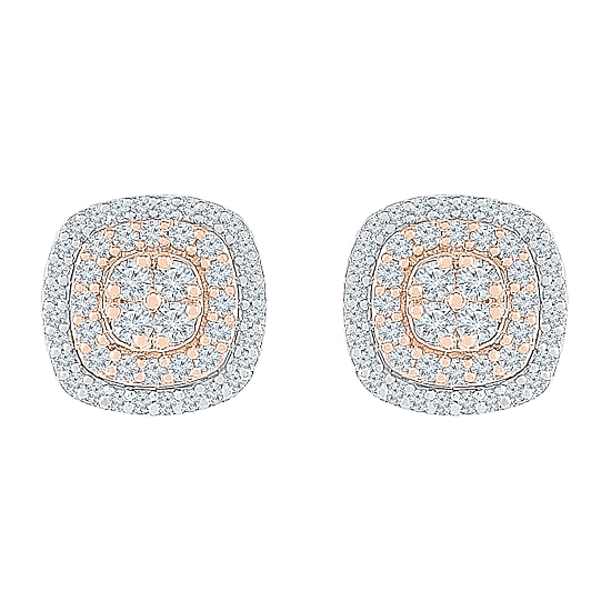 1 CT. T.W. Natural White Diamond 10K Two Tone Gold 10.9mm Stud Earrings
