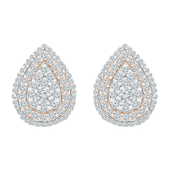 1 CT. T.W. Natural White Diamond 10K Two Tone Gold 13.4mm Pear Stud Earrings