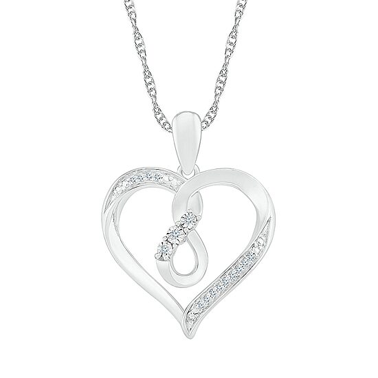 Womens Diamond Accent Natural White Diamond Sterling Silver Heart 18 Inch Pendant Necklace