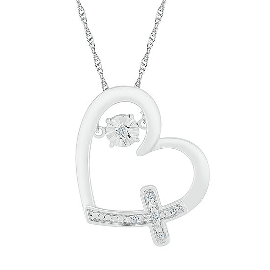 Womens Diamond Accent Natural White Diamond Sterling Silver Heart 18 Inch Pendant Necklace