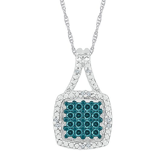 Womens 1/6 CT. T.W. Natural Blue Diamond Sterling Silver Cushion 18 Inch Pendant Necklace