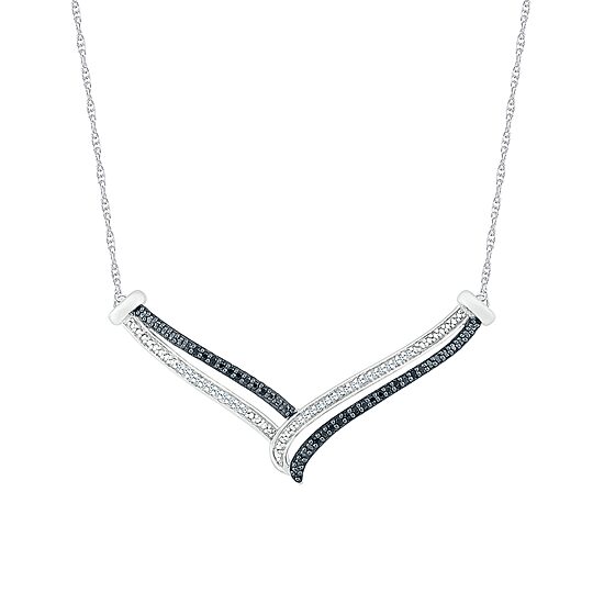 Womens Black Diamond Sterling Silver 18 Inch Chevron Necklace