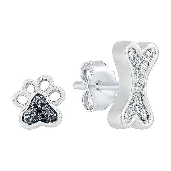 Mismatched Womens Diamond Accent Natural Black Diamond Sterling Silver Drop Earrings