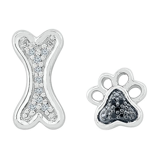 Mismatched Womens Diamond Accent Natural Black Diamond Sterling Silver Drop Earrings