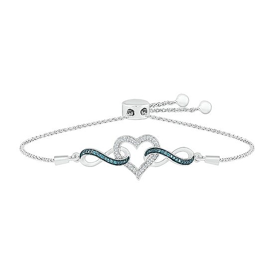 Womens Diamond Accent Natural Blue Diamond Sterling Silver Heart Infinity Bolo Bracelet