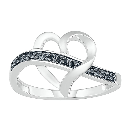 Womens Diamond Accent Natural Black Diamond Sterling Silver Heart Cocktail Ring