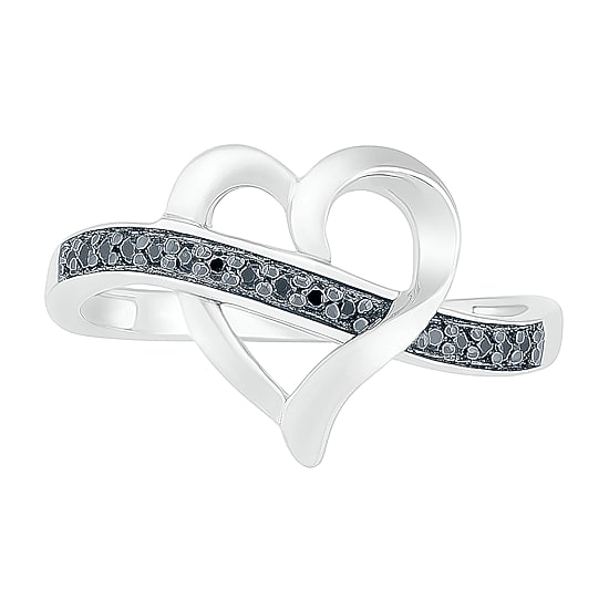 Womens Diamond Accent Natural Black Diamond Sterling Silver Heart Cocktail Ring
