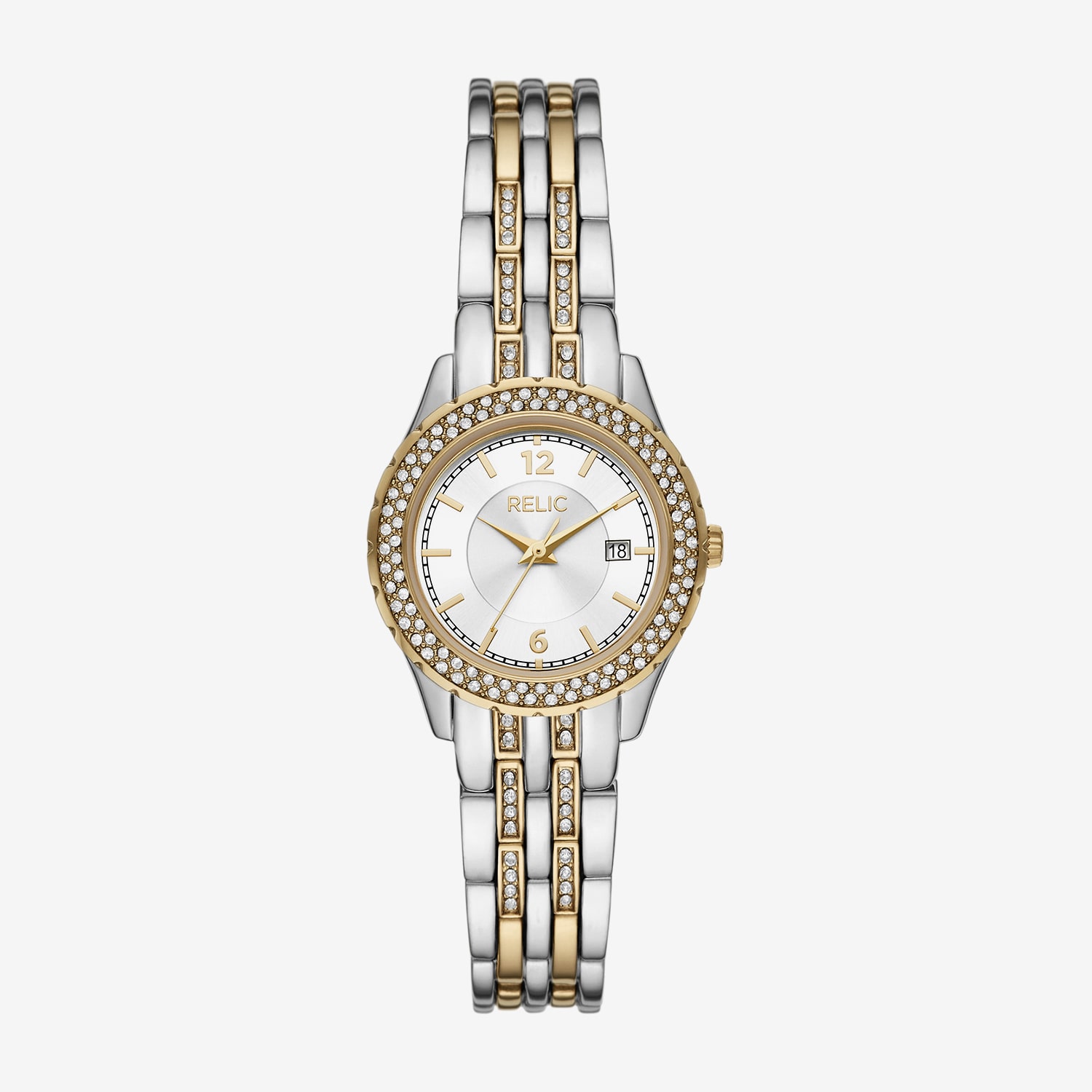Relic By Fossil Womens Crystal Accent Two Tone Bracelet Watch Zr12656