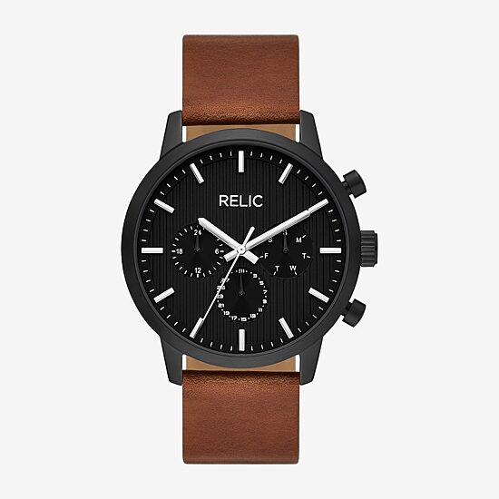 Relic By Fossil Mens Multi-Function Brown Leather Strap Watch Zr15997