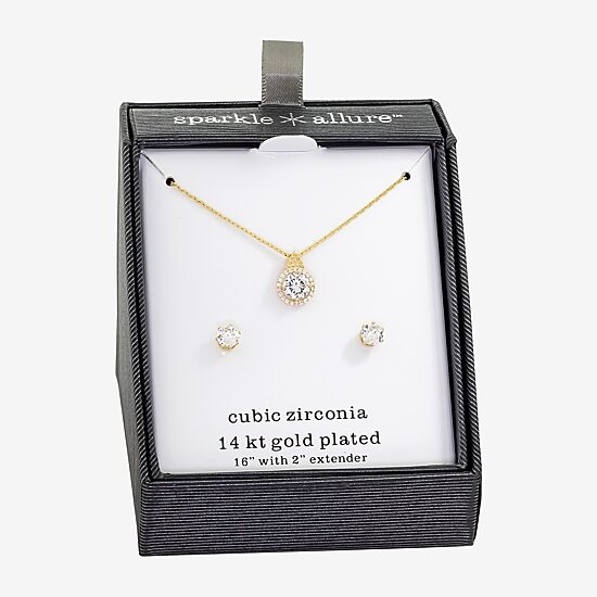Sparkle Allure Womens Cubic Zirconia 14K Gold Over Brass Round 2-pc. Jewelry Set