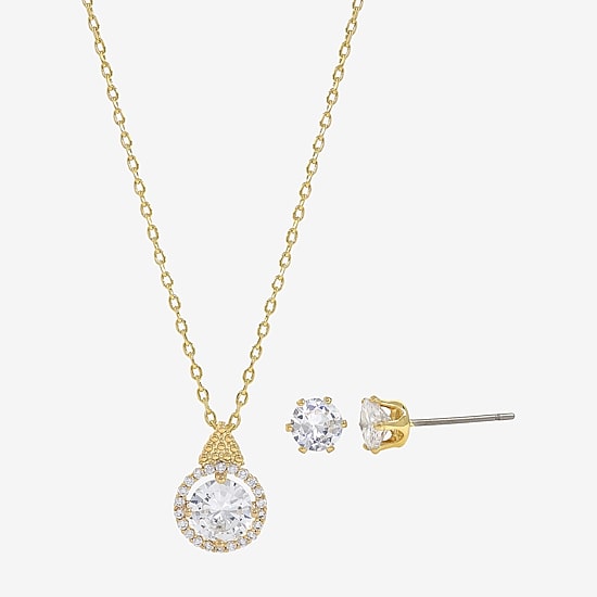Sparkle Allure Womens Cubic Zirconia 14K Gold Over Brass Round 2-pc. Jewelry Set
